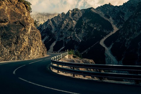 Hahntennjoch pass road in Tyrol in Lechtal, Austria