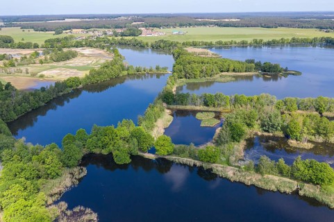 Aerial view of the Döbra ponds with Döbraer Neuteich, Kleiner and Großer Kaolinenteich,