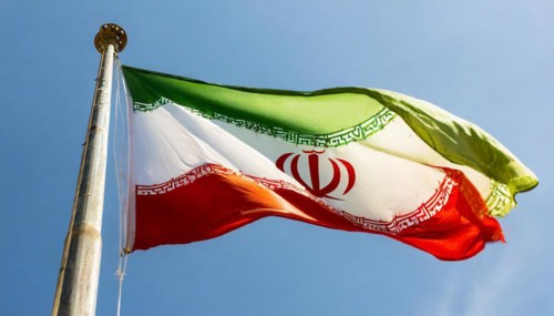 Flag, the national flag of Iran flutters in the wind