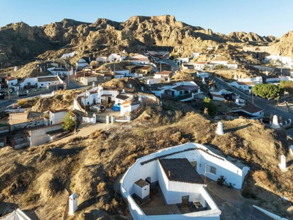 The cave quarter in Guadix. Aerial view. Drone shot. Granada province, Andalusia, Spain