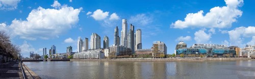 Argentina, Buenos Aires, skyline and cityscape of Puerto Madero, a waterfront Rio De La Plata