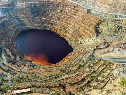 Aerial view of Corta Atalaya open pit mine, copper mine, Rio Tinto, Minas de Rio Tinto, Andalusia,