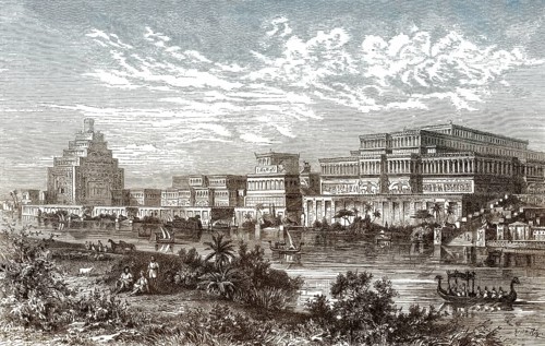 Reconstruction of the Assyrian royal palace in Nineveh, an ancient Mesopotamian city on the Tigris