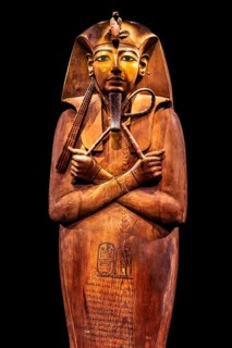 Cedar coffin of Ramses II with its cartouche from the exhibition: Ramses the Great and the Gold of