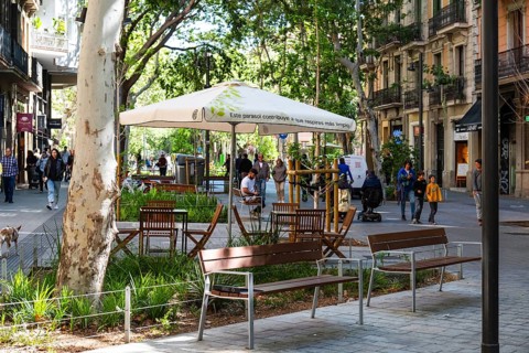 The Eixample superblock, car-free and pedestrianised area in the centre of Barcelona, Spain