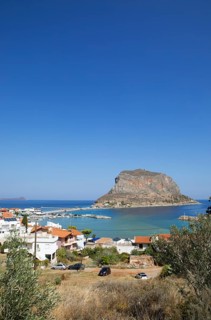 Rock of Monemvasia, Monemvassia, Monemwassia, Monembasia, in the Myrtoan Sea, in front of the