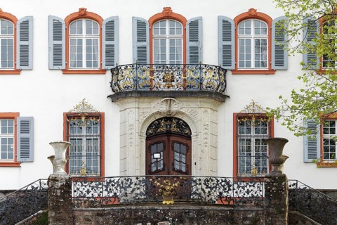 Bürgeln Castle, west façade, classicist building with rococo decoration, Schliengen,