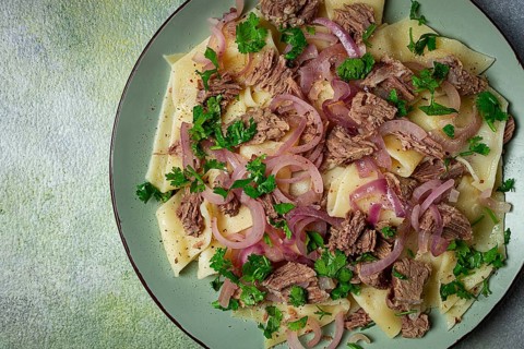 Beshbarmak, Kazakh meat, boiled meat with noodles