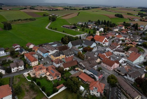 Drone image, view of the village, Mettmach, Innviertel, Upper Austria, Austria