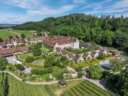 Aerial view of Ittingen Charterhouse, a former Carthusian monastery, today a cultural centre,