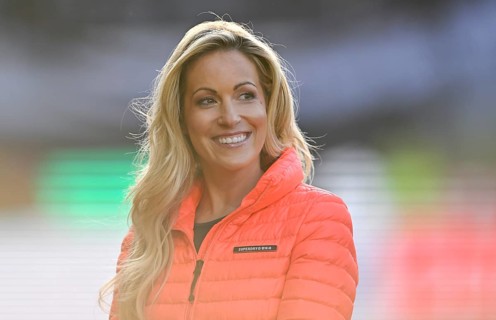 Presenter, sports presenter, Andrea Kaiser Sat1 Sat.1 portrait, smiles, relegation, Bundesliga,
