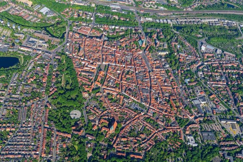 Aerial view, Lüneburg, Hanseatic city, Ilmenau, Lower Saxony