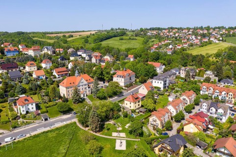 Aerial view of Wurgwitz with former town hall, Freital, Saxony, Germany