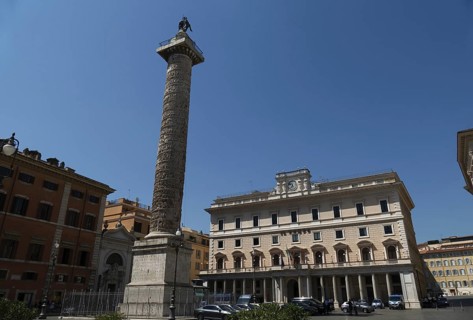 Marcus Aurelius Column and Palazzo Wedekind in Piazza Colonna, Rome, Italy