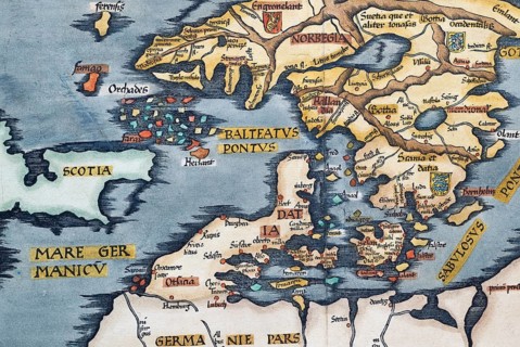 Detail from antique historical map of Scandinavia Norbegia & Gottia with Faroe Islands, Scotland,