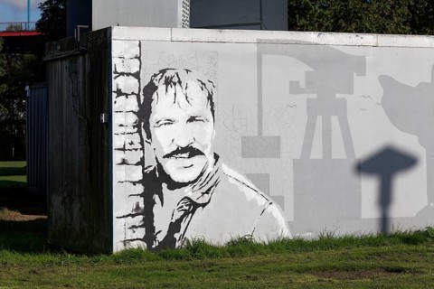 Portrait of the actor Götz George as Horst Schimanski from the ARD Tatort, stencil picture,