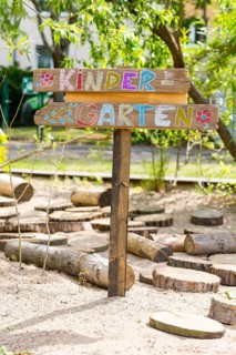 Sign inscribed with coloured chalk, kindergarten, Saxony, Germany