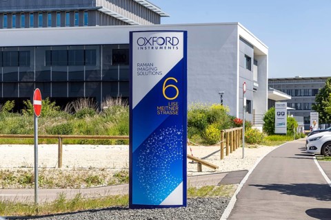 Oxford Instruments. Logo on the company building in Science Park II Ulm. WITec Wissenschaftliche
