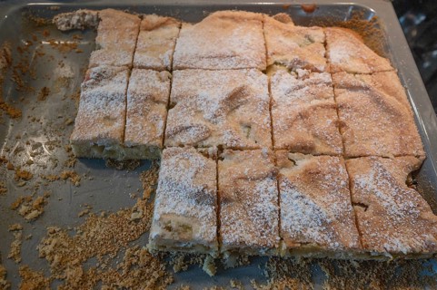 Fresh, sliced apple pie on a baking tray, Bavaria, Germany