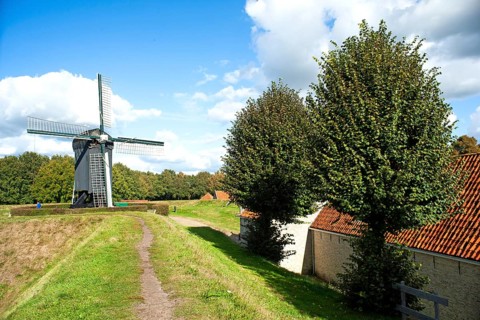 Circular route, ramparts, windmill, fortress, Bourtange, Netherlands