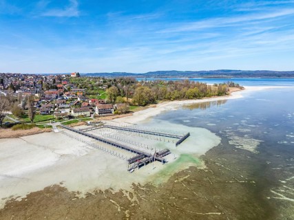 Aerial view of the Höri peninsula with the Lake Constance community of Horn at low tide and the