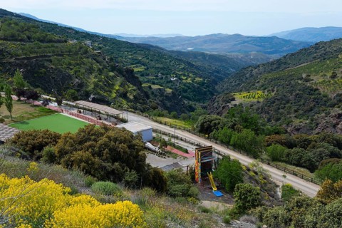 Valley and mountains with leisure centre and green vegetation, Bayárcal, Bayarcal, Province of