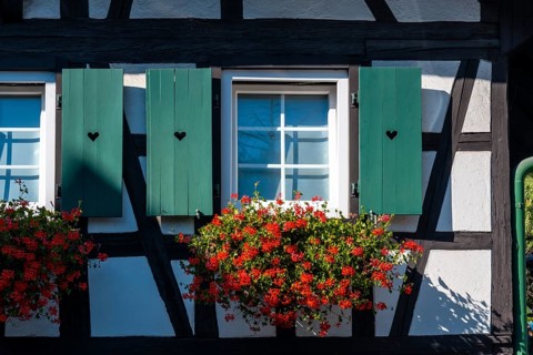 Beautiful facades in the medieval mountain village of Sasbachwalden, Black Forest, Germany