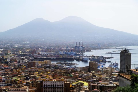 View of Naples and Vesuvius from Castel Sant'Elmo, Campania, Italy