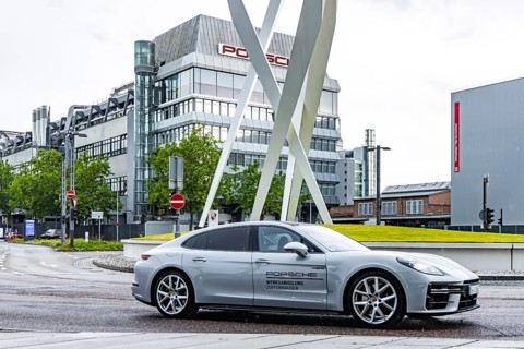 Porscheplatz Zuffenhausen with Porsche headquarters. Artwork Inspiration 911 by Gerry Judah with
