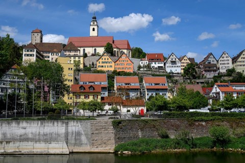View of Horb am Neckar with the former Dominican monastery, the collegiate church Heilig Kreuz and