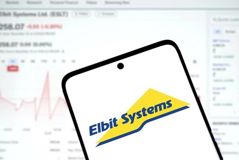 Elbit systems logo is displayed on smartphone. Elbit Systems Ltd is an Israel based international