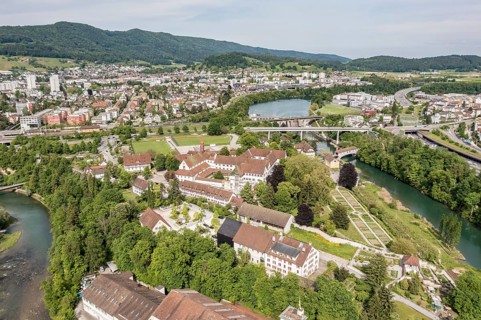 Monastery Wettingen, peninsula Wettingen, river Limmat, aerial view, Aargau, Switzerland