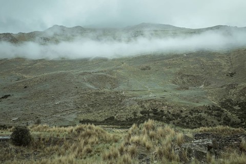 Landscape in the highlands, early morning fog, Chacapalpa, Peru
