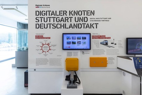 Stuttgart ITS information tower. In the exhibition, Deutsche Bahn AG provides information about the