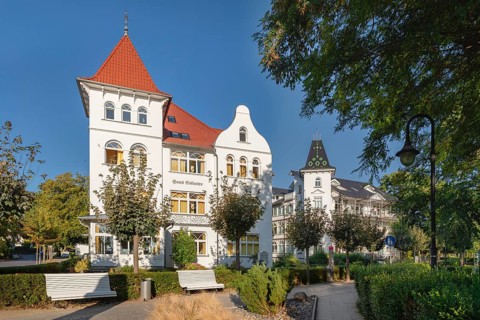 Spa architecture in Binz, island of Rügen, Mecklenburg-Western Pomerania, Germany