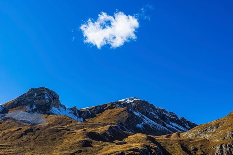 Cloud over the summit of Corne de Sorebois, Val d'Anniviers, Valais Alps, Canton Valais,