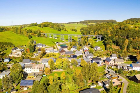 Aerial view of Markersbach Viaduct, Markersbach, Erzgebirge, Saxony, Germany