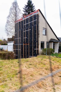 Demolition of one half of a semi-detached house in Düsseldorf, Germany