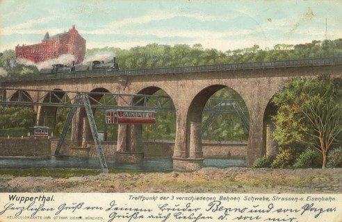 Historical postcard, picture postcard, suspension railway in Wuppertal, North Rhine-Westphalia,