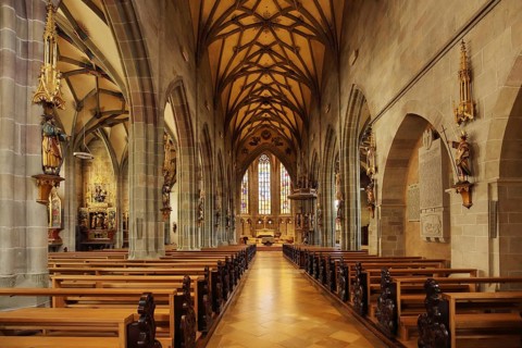 Interior view of the late Gothic Holy Cross Münster, Rottweil, Neckar Valley, Baden-Württemberg,