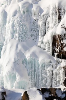 Öxarárfoss, frozen waterfall, lava rock, rock, snow, frost, winter, Golden Circle, Iceland,