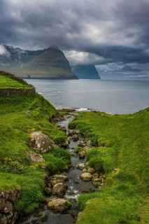 Huge fjord landscape in Vidoy, Faroe islands, Denmark