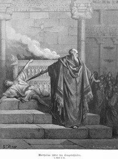 Matthatias kills the temple abuser, 1st Maccabee, chapter 2, verse 23, Mattatias, traitor, altar,
