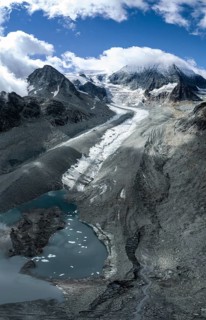 Aerial view, mountain landscape with glacier Glacier de Cheilon and summit Mont Blanc de Cheilon,