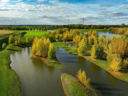 Wesel, Lower Rhine, North Rhine-Westphalia, Germany - autumn on the Lippe, trees with colorful