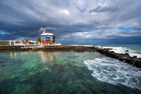 The Blue House, Casa Juanita, on the coast, Arrieta, Lanzarote, Canary Islands, Spain