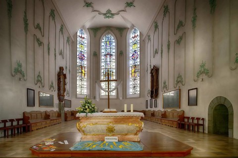 Interior view, choir room, altar, St. Stephen's Protestant Church, Lindau, Bavaria, Lake Constance,