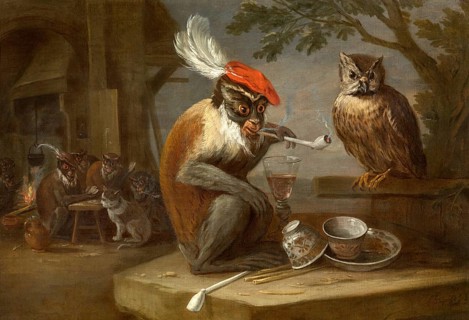 Singerie, painting by David Teniers (baptised 15 December 1610 in Antwerp, died 25 April 1690 in