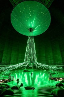 New exhibition at Gasometer Oberhausen, art sculpture The Tree, 40 meter high light installation,