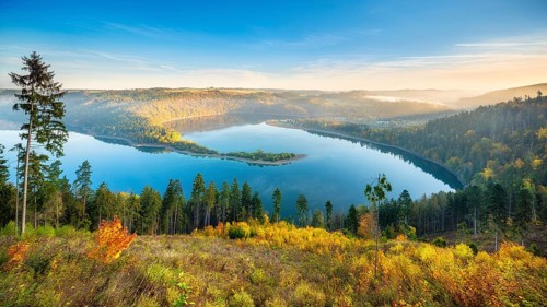Morning atmosphere on the Saale loop of the Hohenwarte Reservoir, Hohenwart dam near Altenbeuthen